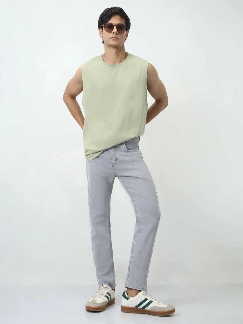 Urbano Fashion  Urbano Fashion Men's Light Grey Slim Fit Washed Denim Jeans Stretchable for Men | Best Price UAE